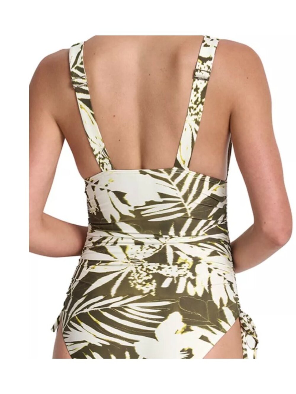 DKNY Tiki Floral Shirred Side Tie Plunge One Piece Swimsuit size M - Picture 3 of 7